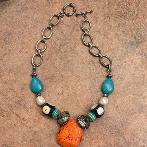 Turquoise and Orange Statement Necklace